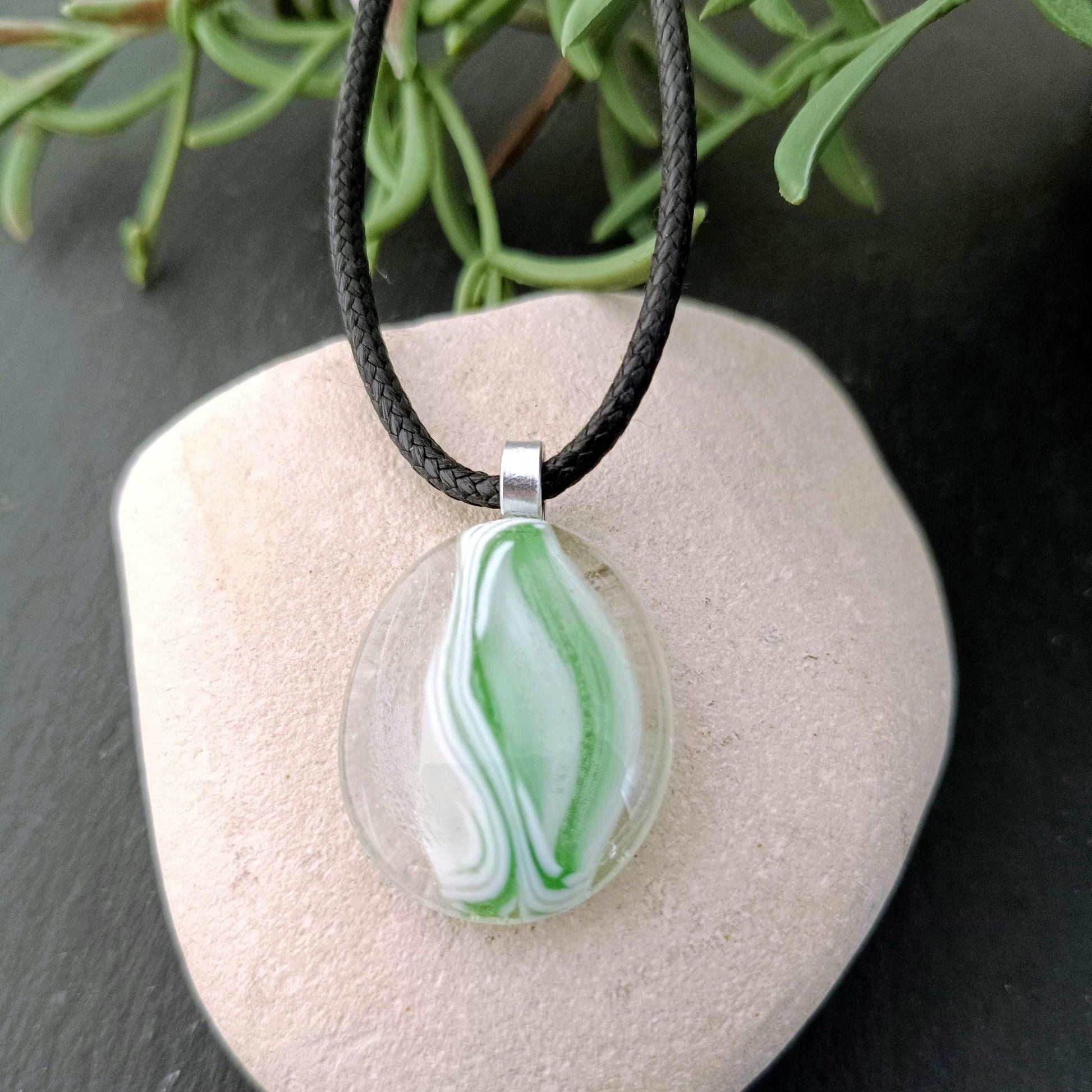 green fused glass pendant