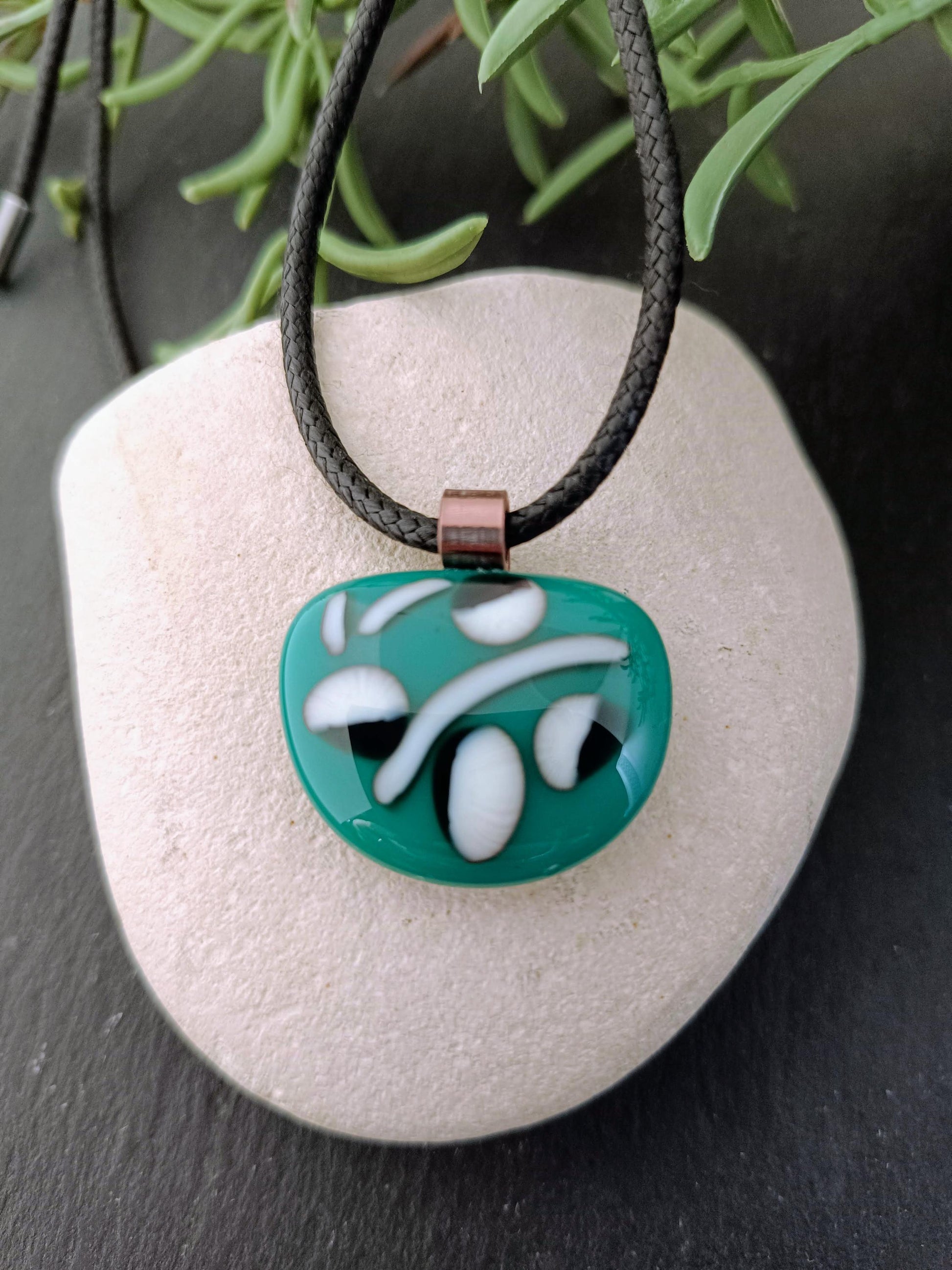 Handmade fused glass turquoise pendant, simple necklace, birthday gift, jewelry