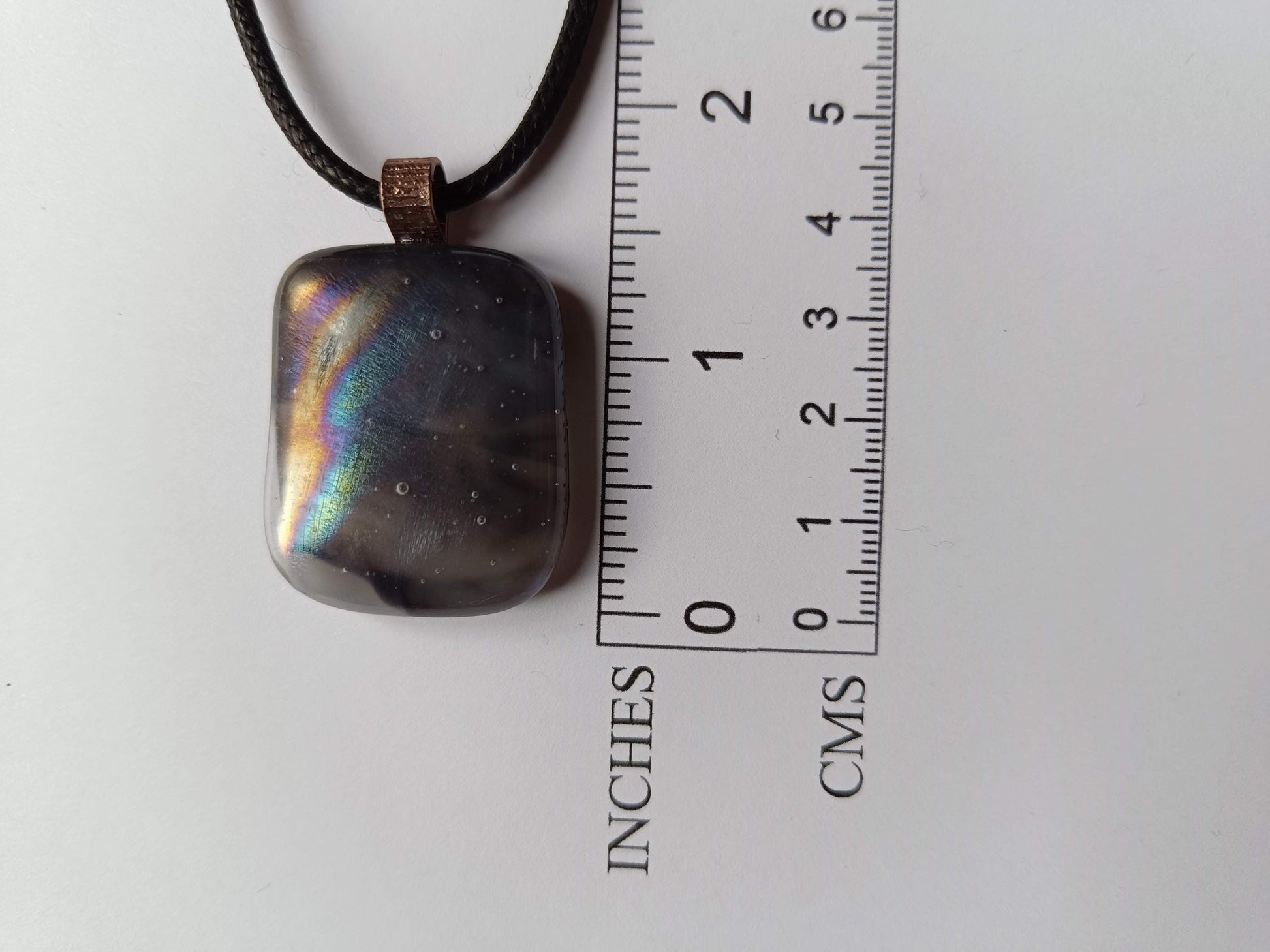 Handcrafted grey tone fused glass pendant necklace, Boho chic birthday gift, statement piece