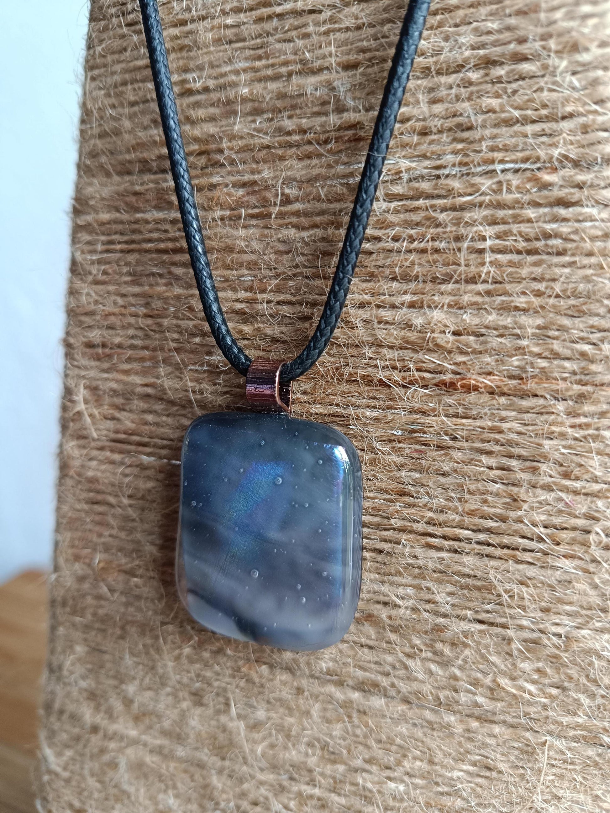 Handcrafted grey tone fused glass pendant necklace, Boho chic birthday gift, statement piece