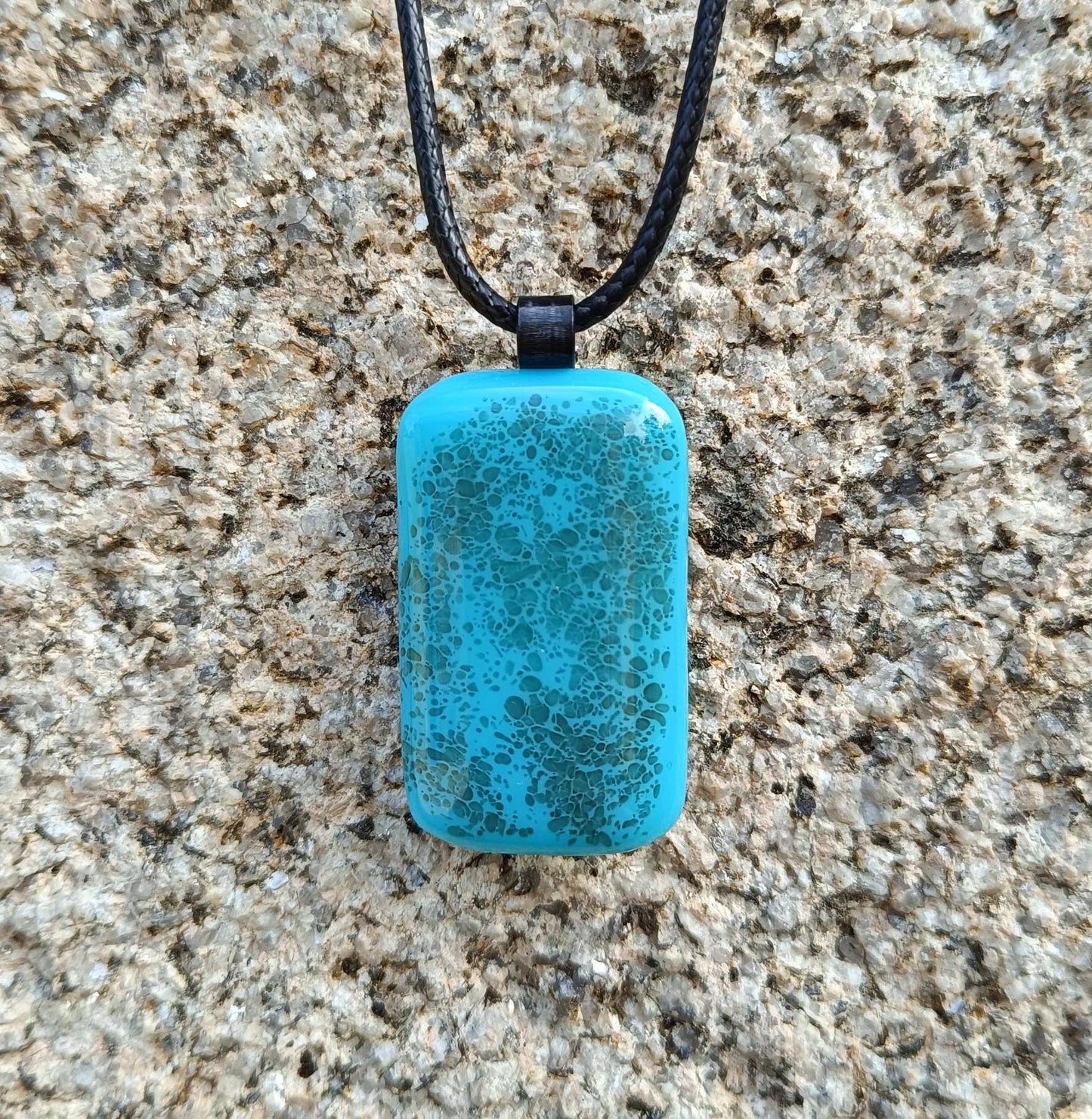 Turquoise blue handcrafted fused glass pendant with necklace, gift box, a bespoke gift for her