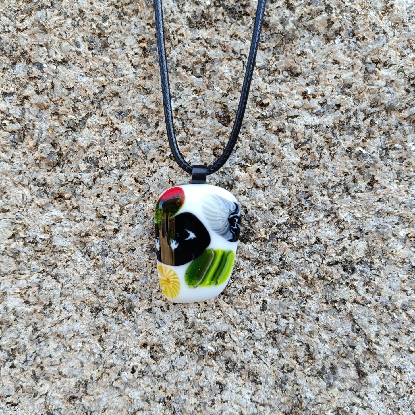 Vibrant Fused Glass Pendant on Cord Necklace - Multi Colored Boho Chic Gift for Mom, Sister, Friend