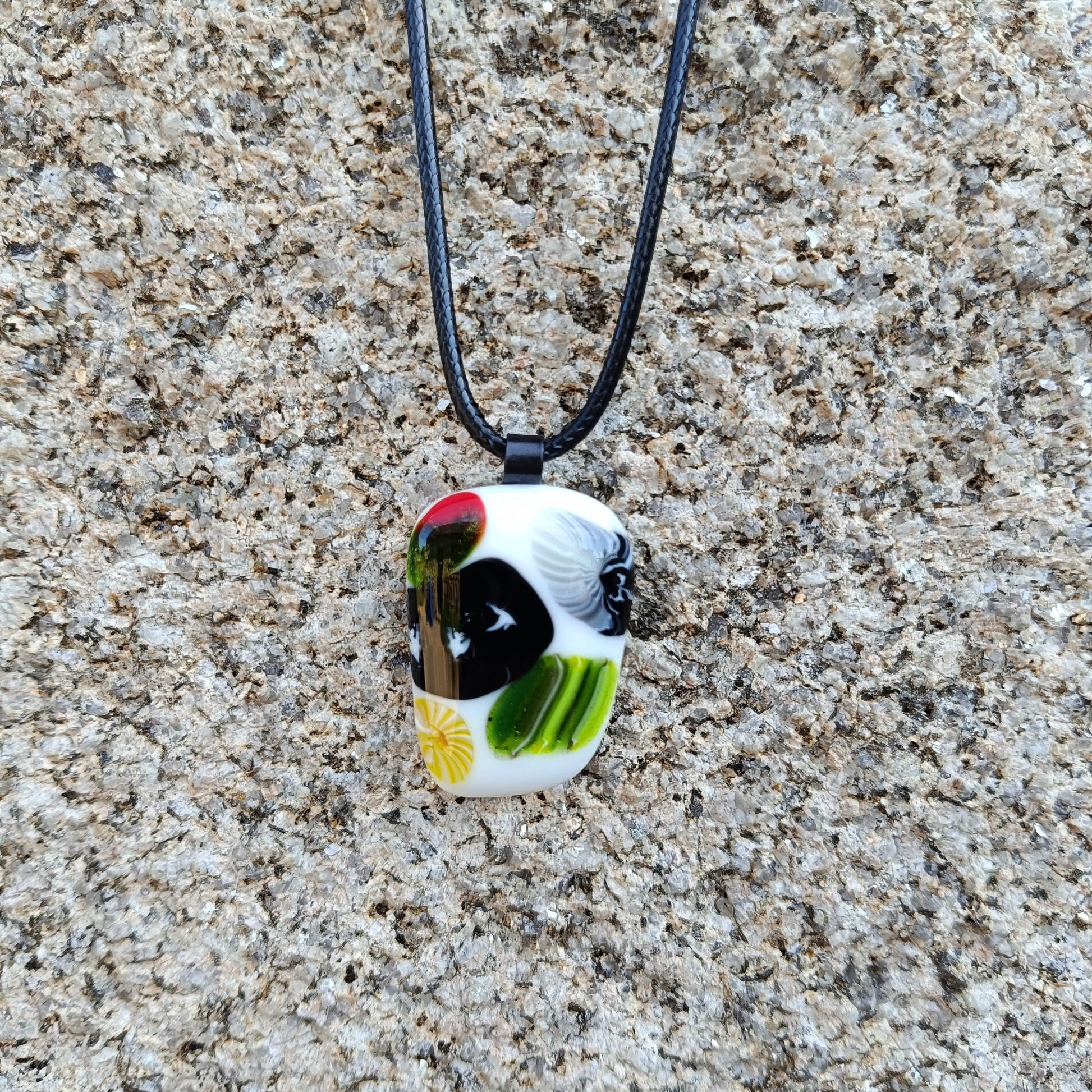 Vibrant Fused Glass Pendant on Cord Necklace - Multi Colored Boho Chic Gift for Mom, Sister, Friend