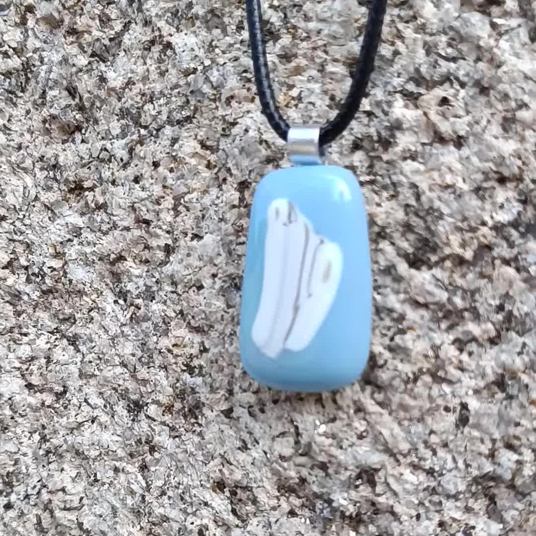 Handmade Blue Fused Glass Pendant - Unique Boho Necklace for Mom Sister Friend - Gift Idea with Wax Cord and Jute Pouch
