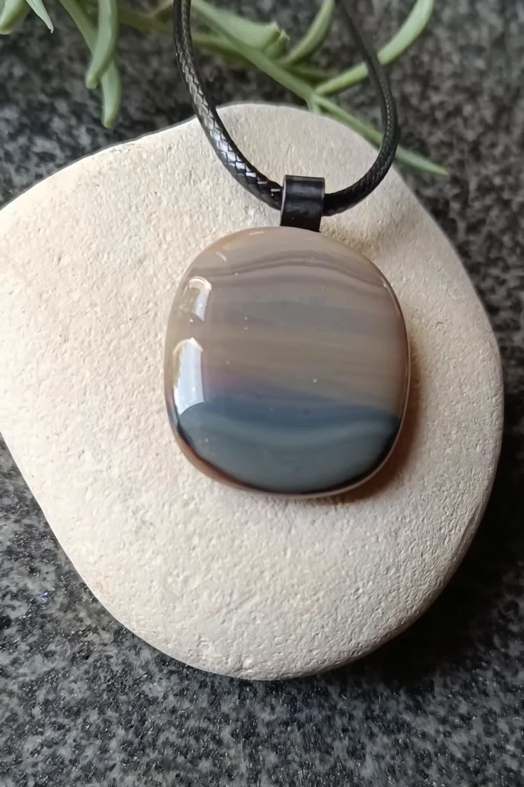 Men's Handmade Glass Pendant Necklace | Earthy Tones Dad's Gift | Wearable Art Jewelry