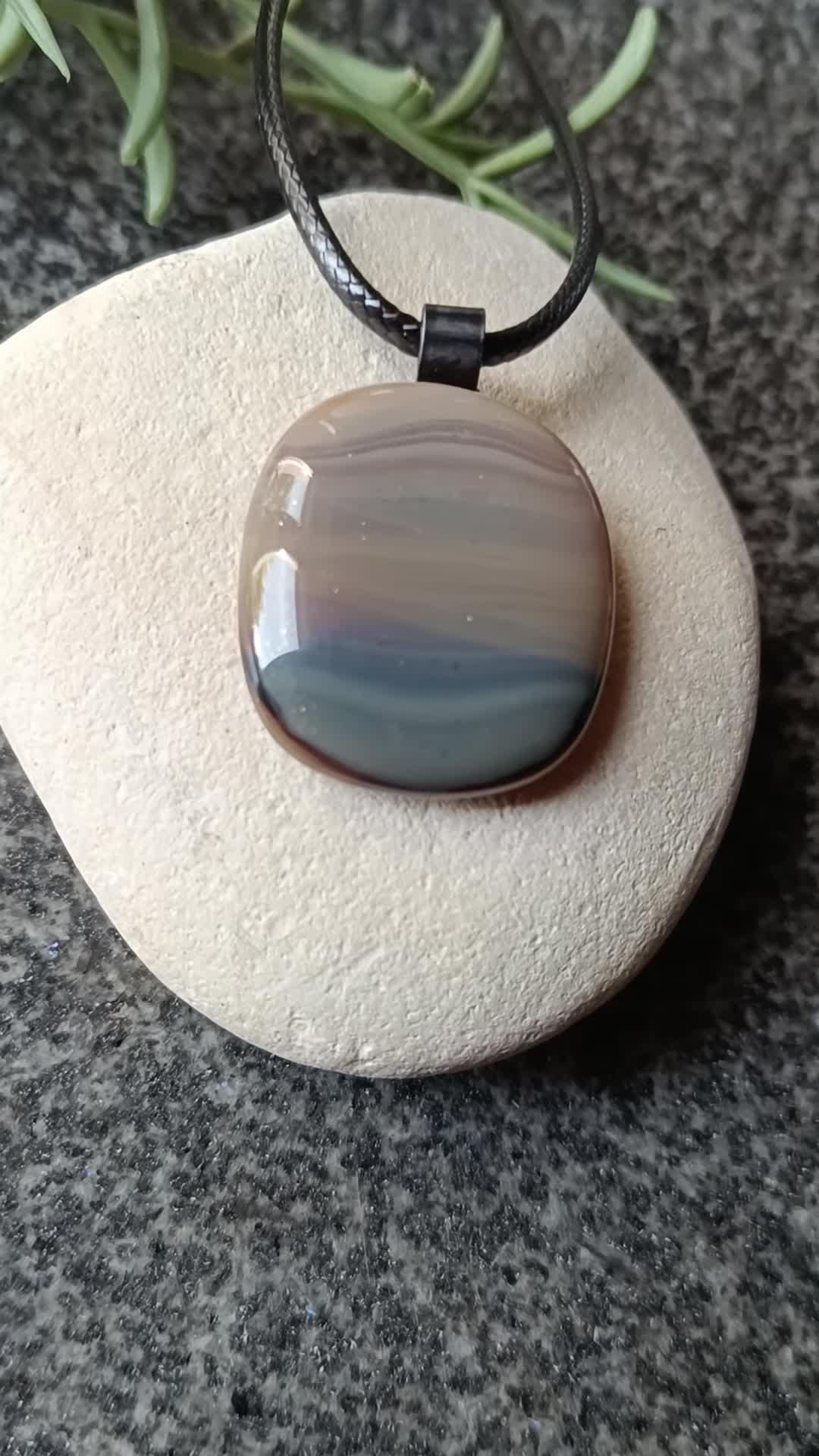 Men's Handmade Glass Pendant Necklace | Earthy Tones Dad's Gift | Wearable Art Jewelry