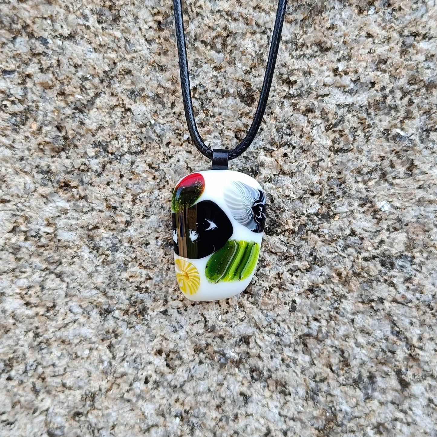 Vibrant Fused Glass Pendant on Cord Necklace - Multi Colored Boho Chic Gift for Mom, Sister, Friend