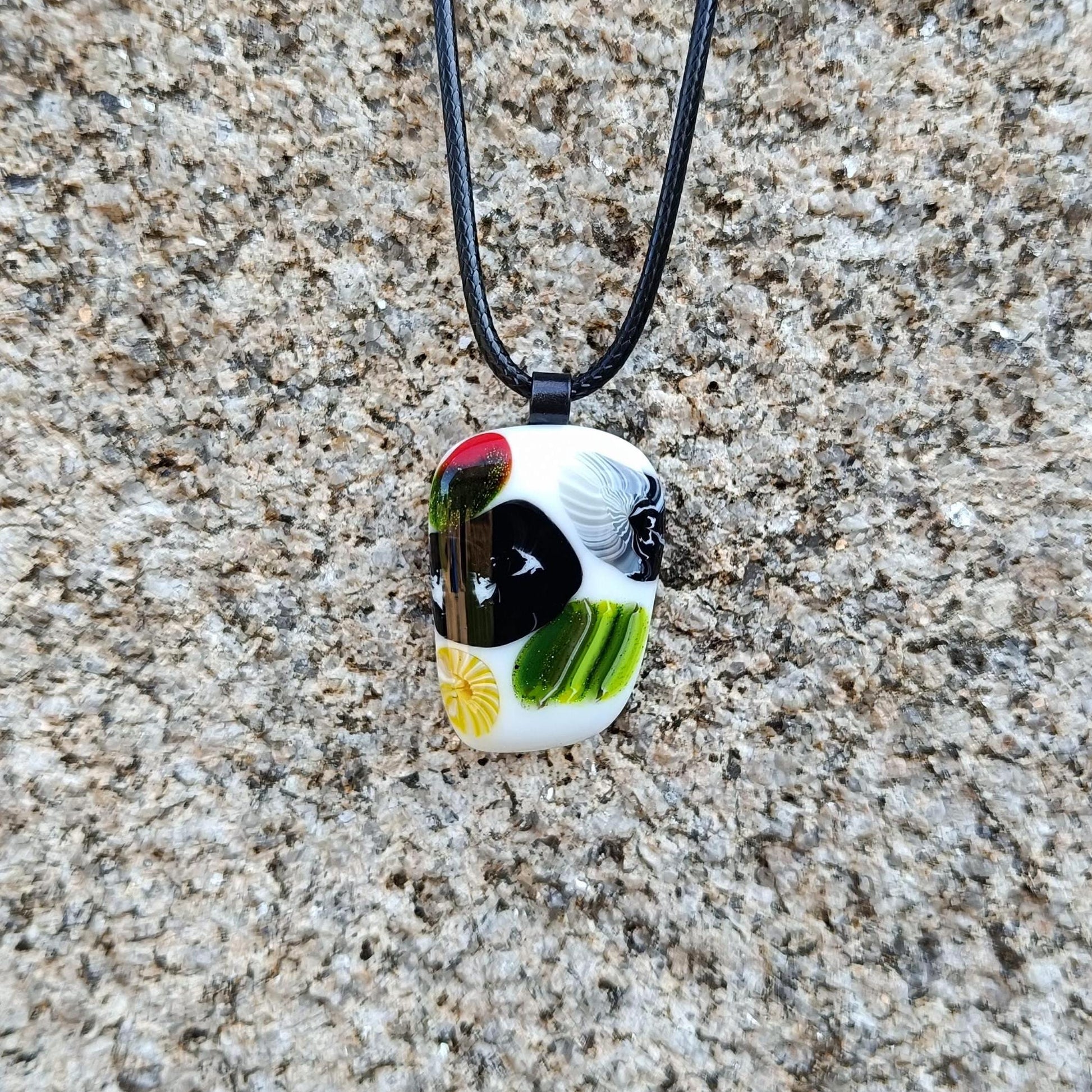 Vibrant Fused Glass Pendant on Cord Necklace - Multi Colored Boho Chic Gift for Mom, Sister, Friend