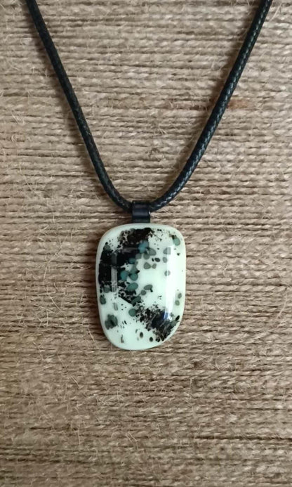 Handmade grungy style fused glass pendant necklace, birthday gift, gift for teen, biker, monotone pendant, gift for dad