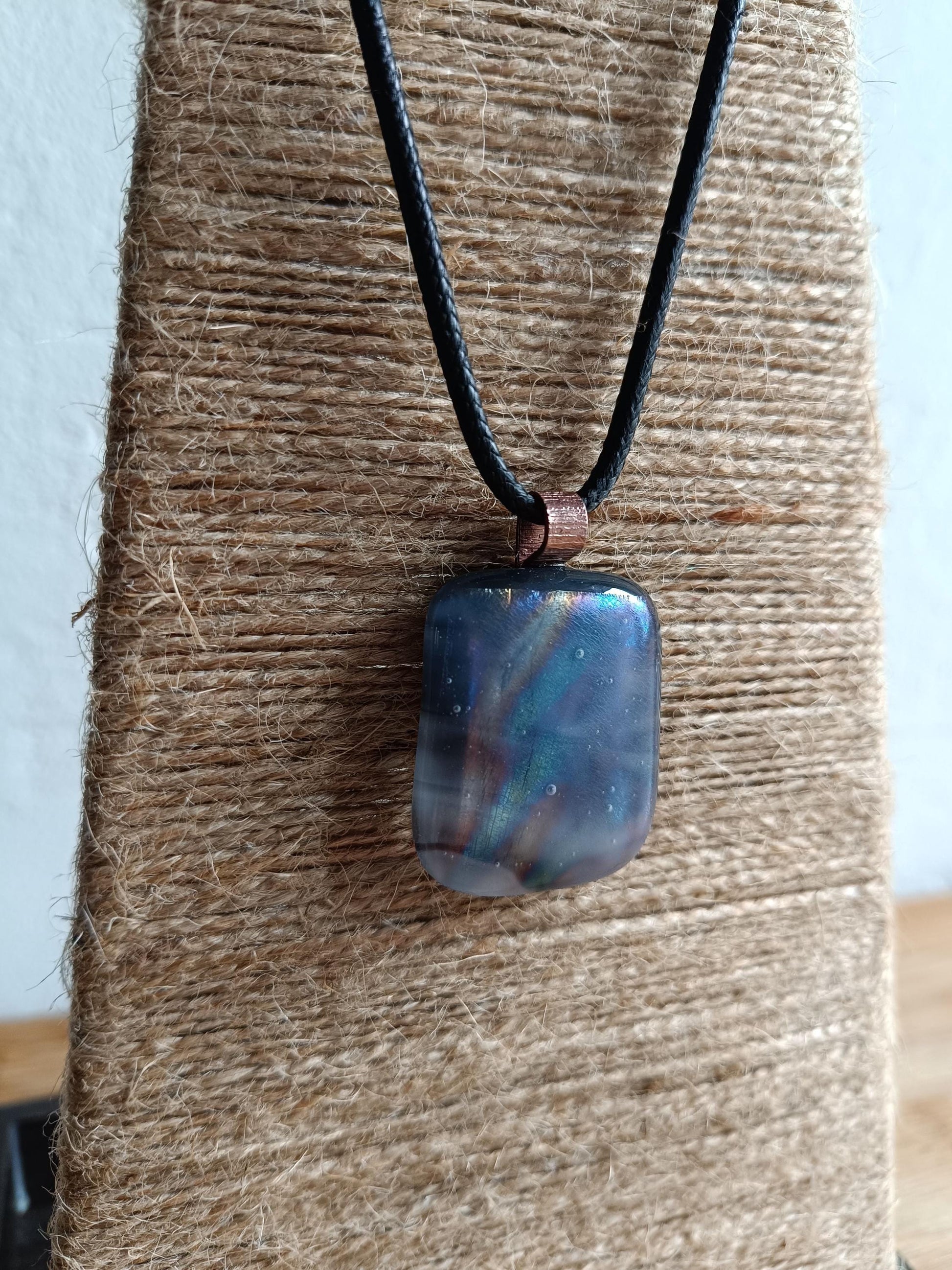 Handcrafted grey tone fused glass pendant necklace, Boho chic birthday gift, statement piece