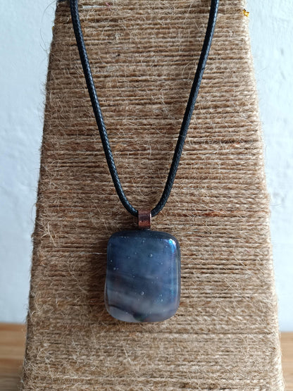 Handcrafted grey tone fused glass pendant necklace, Boho chic birthday gift, statement piece