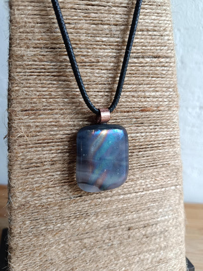 Handcrafted grey tone fused glass pendant necklace, Boho chic birthday gift, statement piece