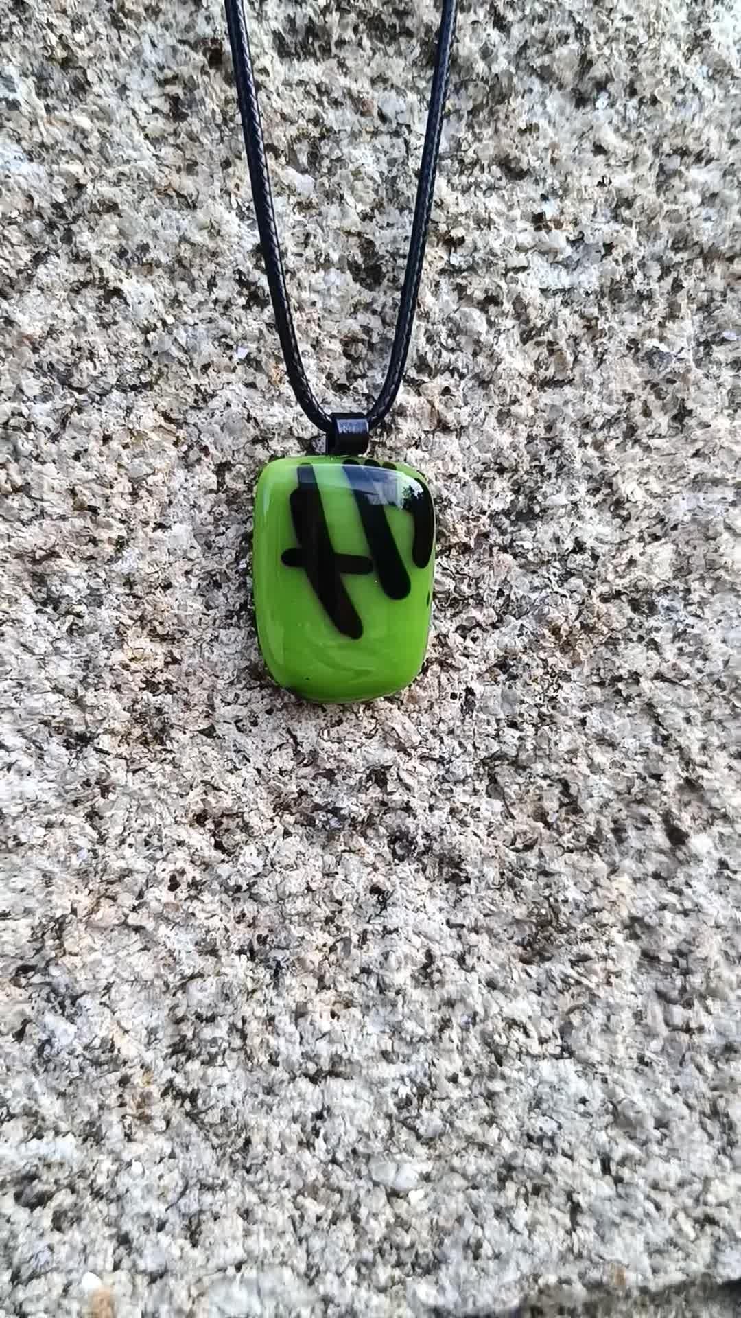 Green handcrafted fused glass pendant with cord necklace, birthday gift for her