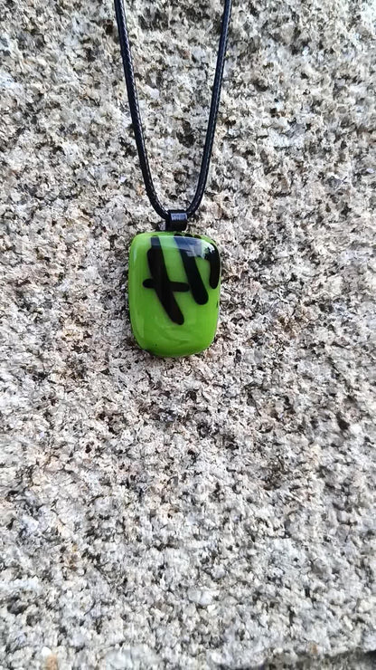 Green handcrafted fused glass pendant with cord necklace, birthday gift for her