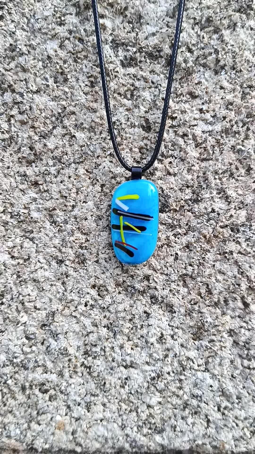 Fused glass abstract design pendant necklace with cord necklace - BlixxiCreations