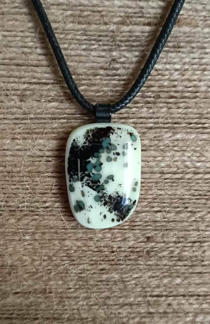 Handmade grungy style fused glass pendant necklace, birthday gift, gift for teen, biker, monotone pendant, gift for dad