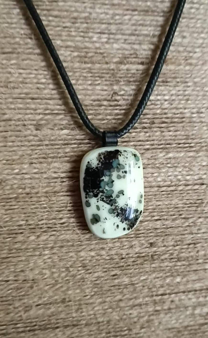 Handmade grungy style fused glass pendant necklace, birthday gift, gift for teen, biker, monotone pendant, gift for dad