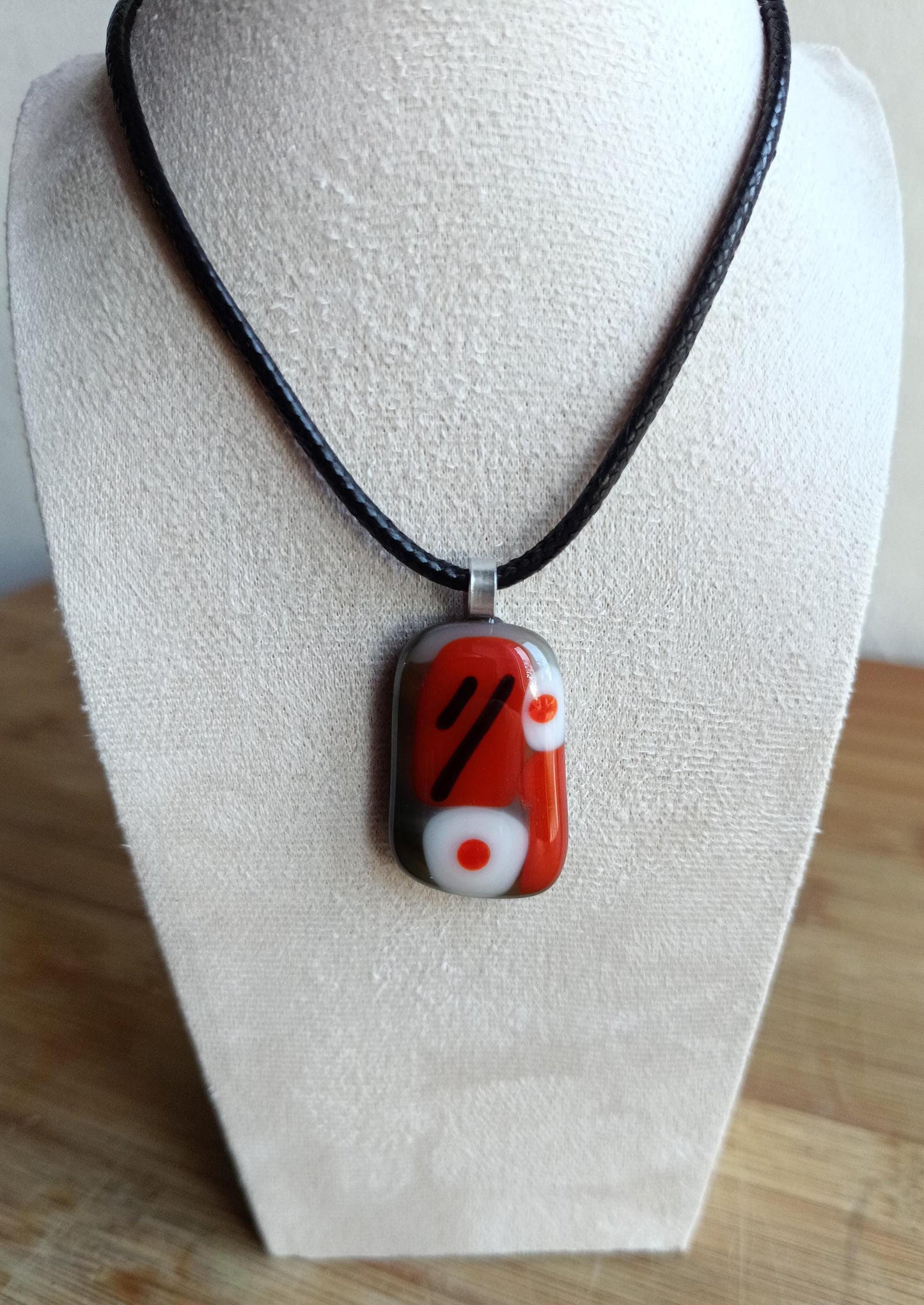 Handcrafted red colourful fused glass pendant necklace, gift for her, unique statement jewelry