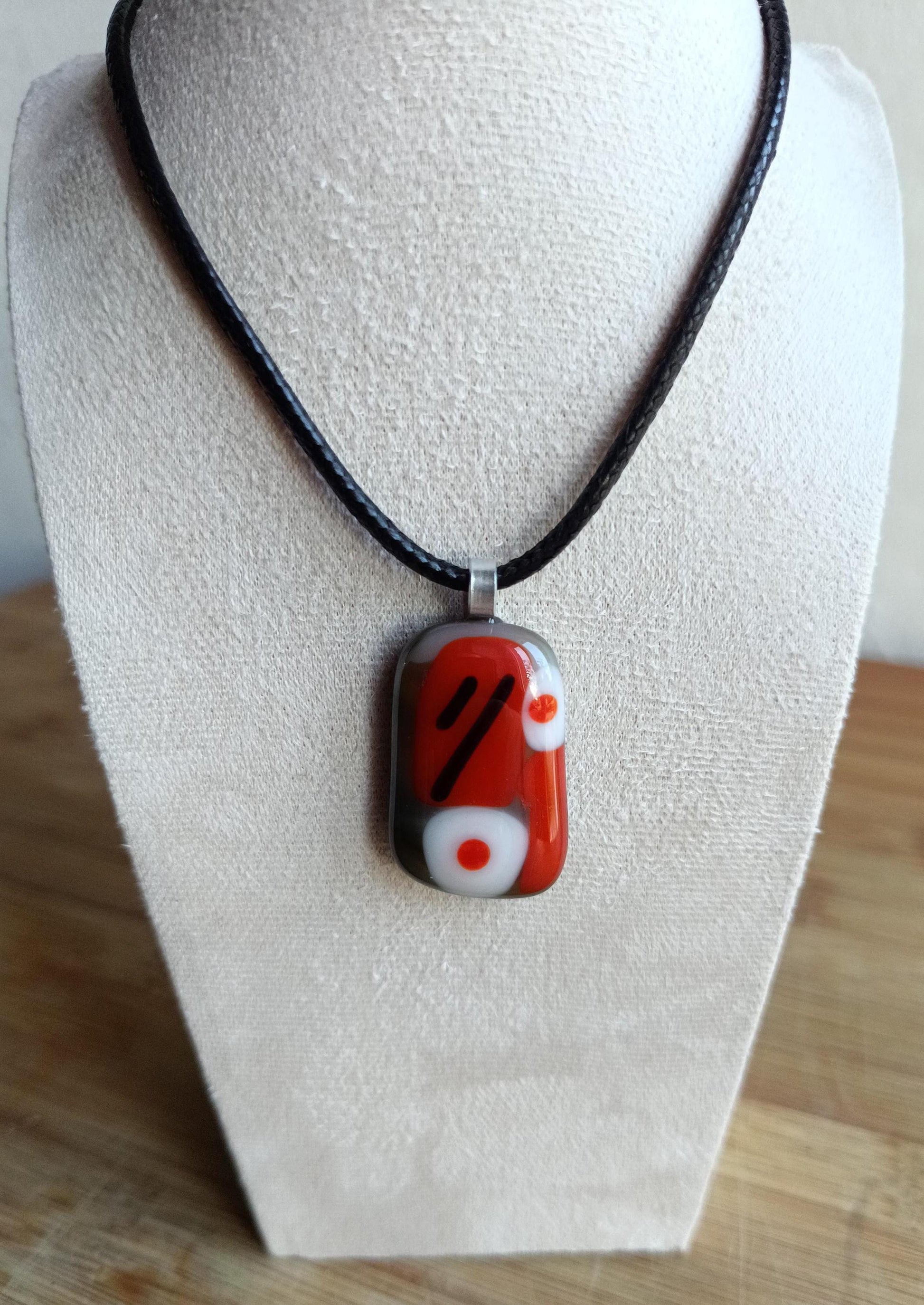 Handcrafted red colourful fused glass pendant necklace, gift for her, unique statement jewelry