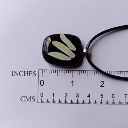 Handmade black and vanilla fused glass pendant necklace, unique birthday gift idea, wearable art jewellery, boho chic gift