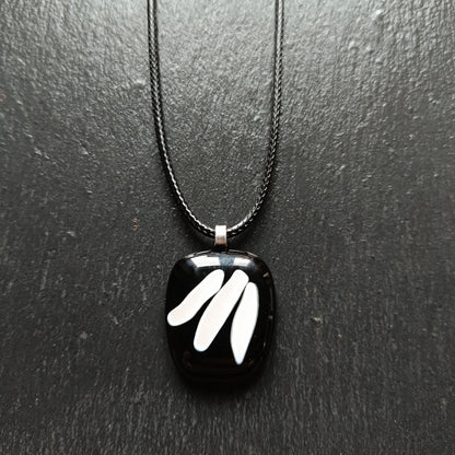 Handmade black and vanilla fused glass pendant necklace, unique birthday gift idea, wearable art jewellery, boho chic gift