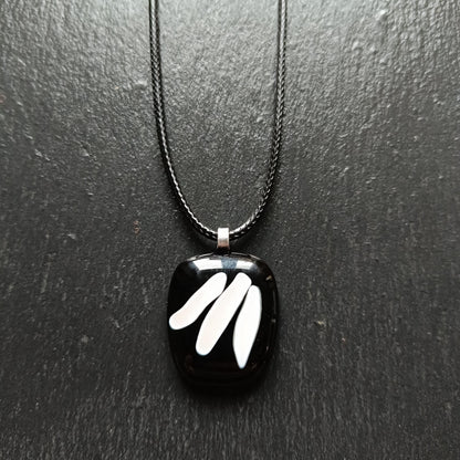 Handmade black and vanilla fused glass pendant necklace, unique birthday gift idea, wearable art jewellery, boho chic gift