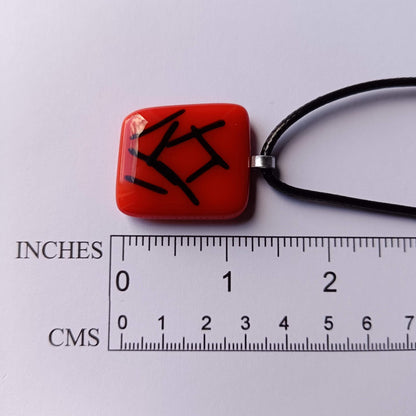 Handmade red and black fused glass pendant necklace, original creation, letterbox birthday gift for her