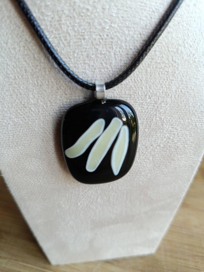 Handmade black and vanilla fused glass pendant necklace, unique birthday gift idea, wearable art jewellery, boho chic gift