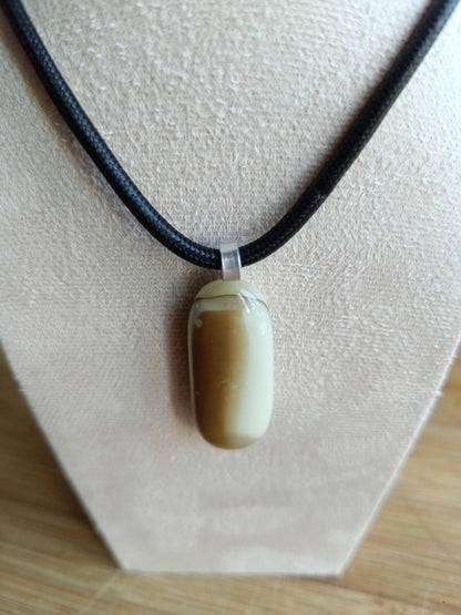 Men's Handmade Glass Pendant Necklace | Unisex Neutral Tones Dad's Gift | Wearable Art Jewelry