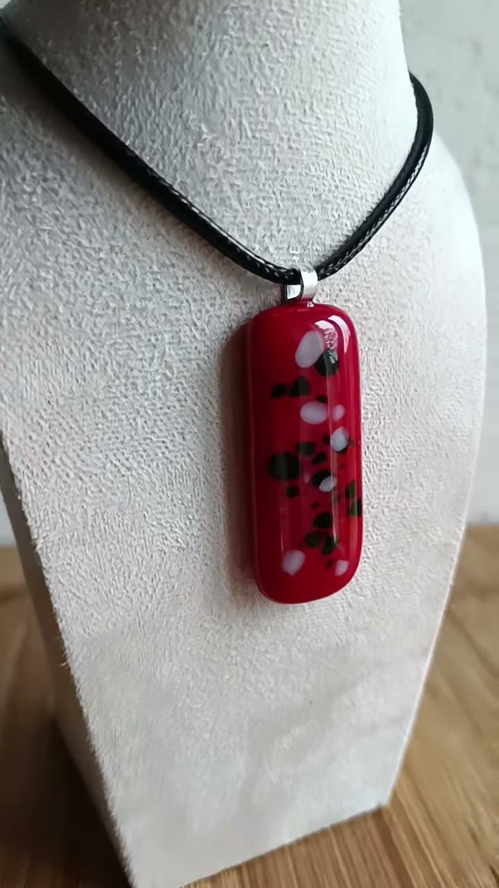 Handmade Red Glass Long Pendant Necklace - Unique Statement Jewellery - Letterbox Gift - One off Funky Gift for Her