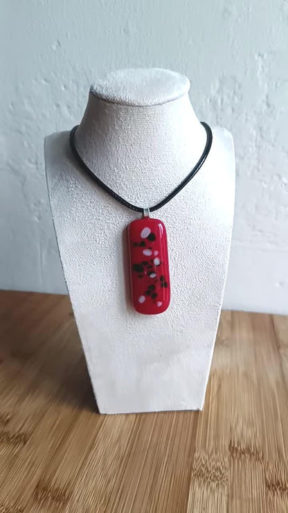 Handmade Red Glass Long Pendant Necklace - Unique Statement Jewellery - Letterbox Gift - One off Funky Gift for Her