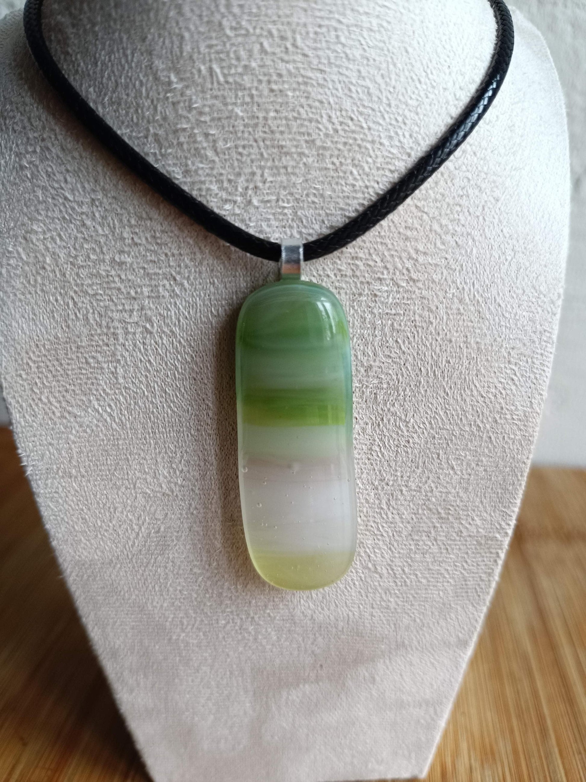 Handmade green fused glass pendant necklace, birthday gift, Boho chic, artisan jewellery gift, Boho Chic Fused Glass Pendant Necklace - BlixxiCreations