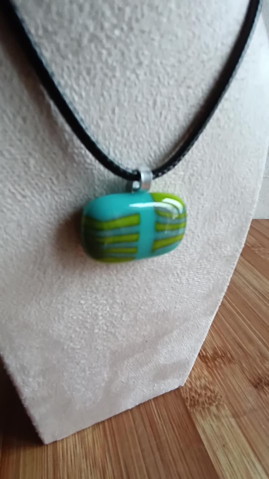 Handmade Glass Pendant Necklace - Blue and Green Stripy Glass Pendant - Gift for her, Letterbox Gift