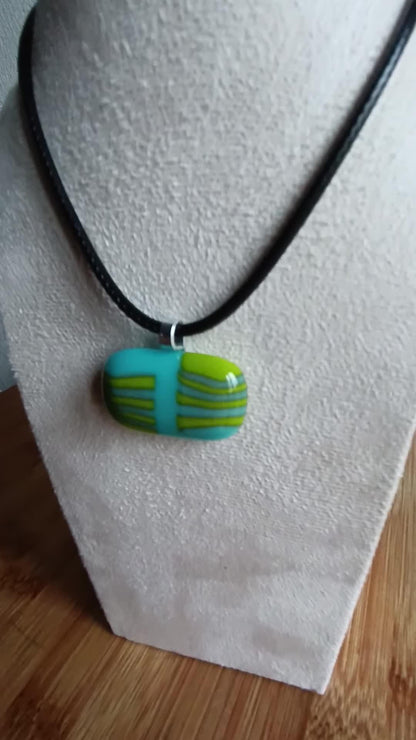 Handmade Glass Pendant Necklace - Blue and Green Stripy Glass Pendant - Gift for her, Letterbox Gift
