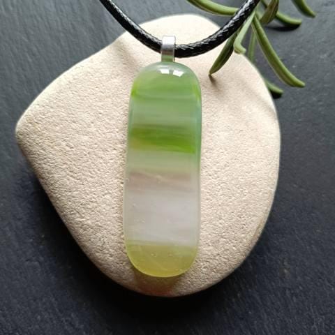 Handmade green fused glass pendant necklace, birthday gift, Boho chic, artisan jewellery gift, Boho Chic Fused Glass Pendant Necklace - BlixxiCreations