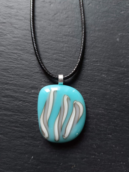 Handcrafted turquoise blue fused glass pendant necklace, handmade jewelry, gift for her, letterbox gift