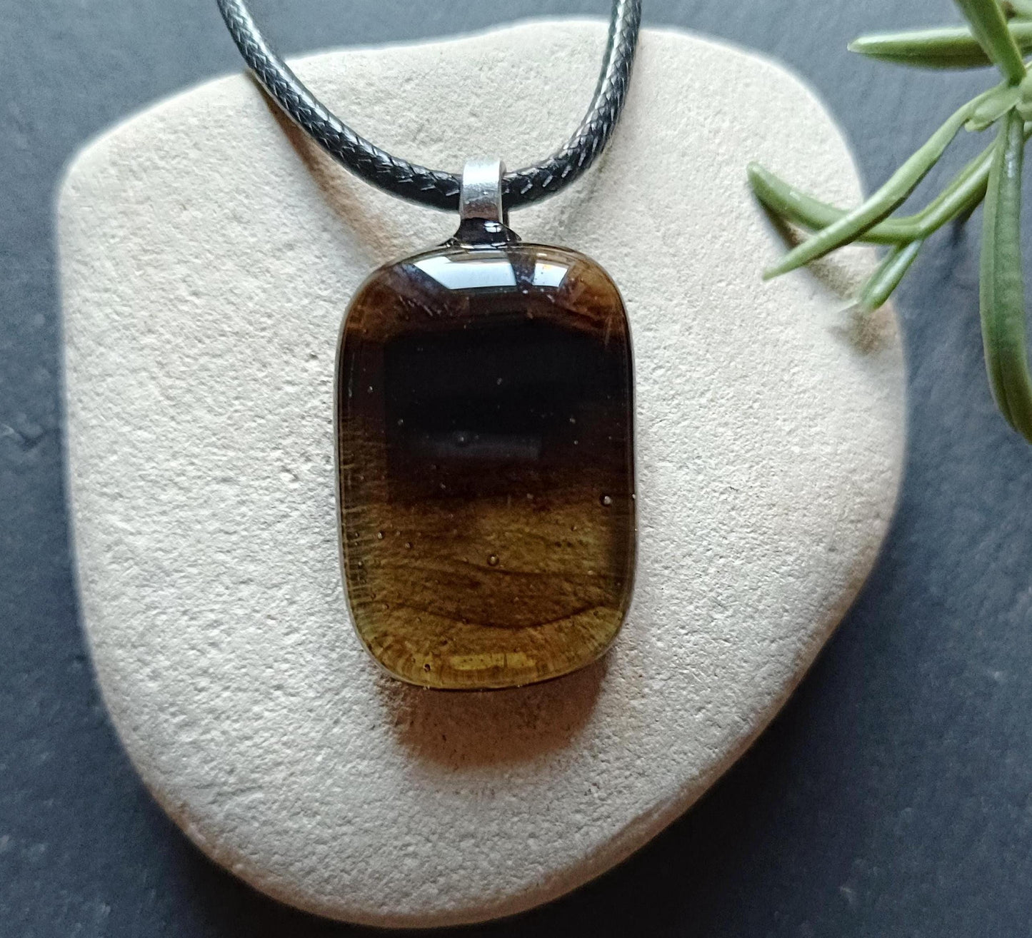 Handmade fused transparent brown glass pendant necklace, minimal jewellery, gift for him or her, letterbox gift