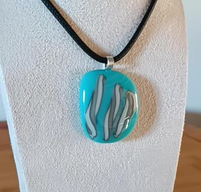 Handcrafted turquoise blue fused glass pendant necklace, handmade jewelry, gift for her, letterbox gift