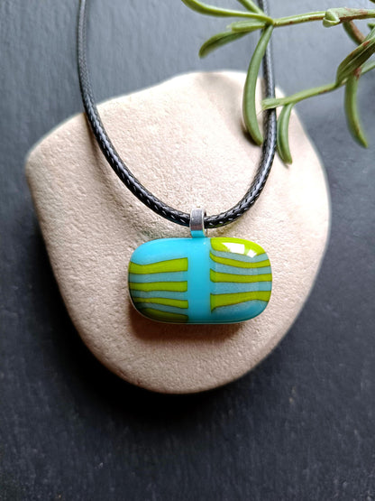 Handmade Glass Pendant Necklace - Blue and Green Stripy Glass Pendant - Gift for her, Letterbox Gift