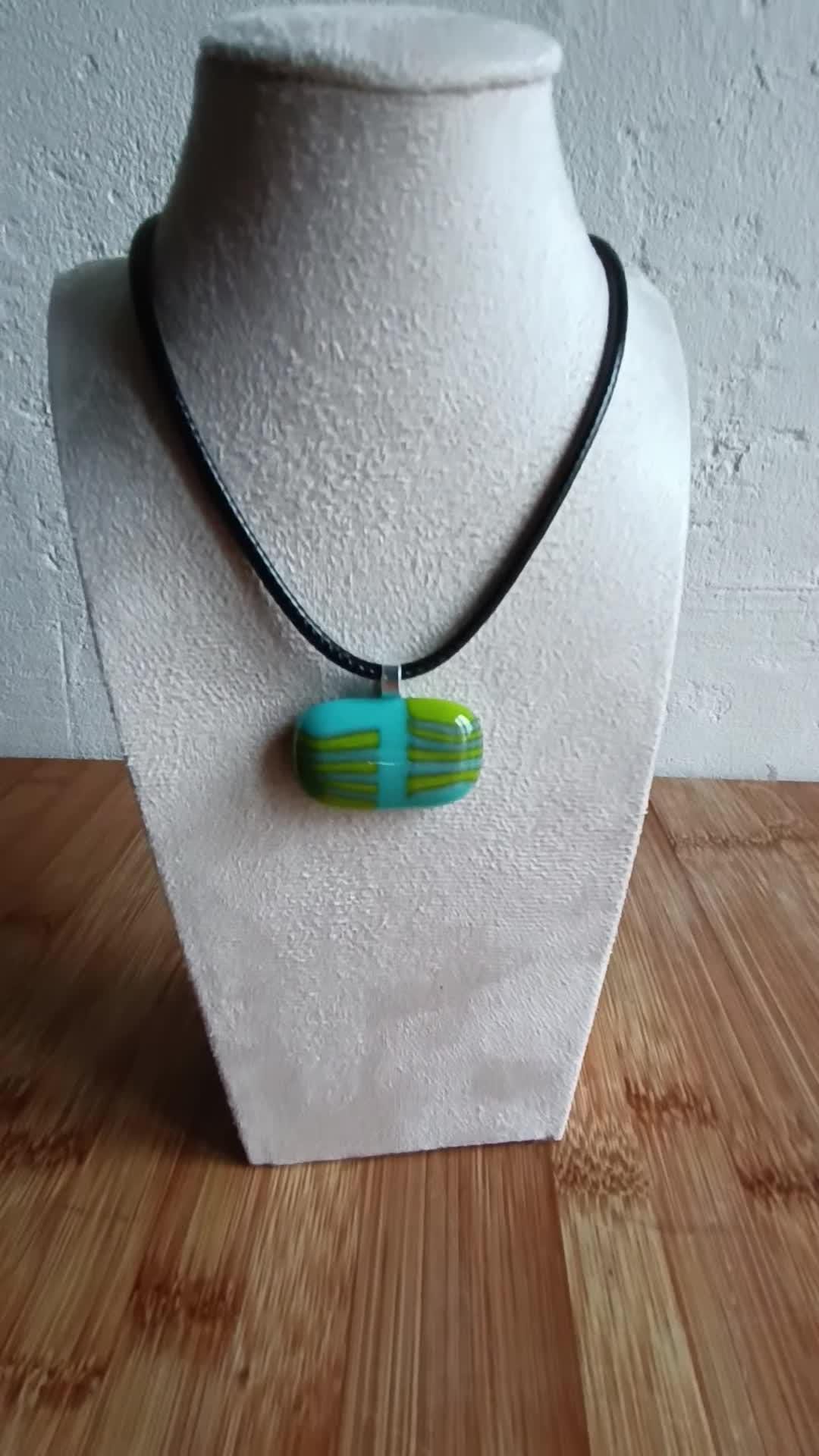 Handmade Glass Pendant Necklace - Blue and Green Stripy Glass Pendant - Gift for her, Letterbox Gift