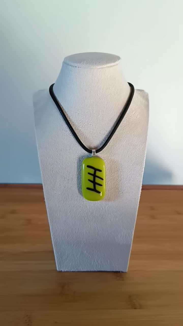 Handmade lime green fused glass pendant with cord necklace, gender-neutral gift idea, funky glass pendant