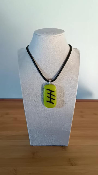 Handmade lime green fused glass pendant with cord necklace, gender-neutral gift idea, funky glass pendant
