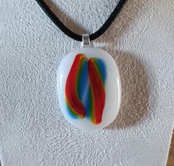 Handmade Multi Coloured Glass Pendant Necklace with Cord Necklace