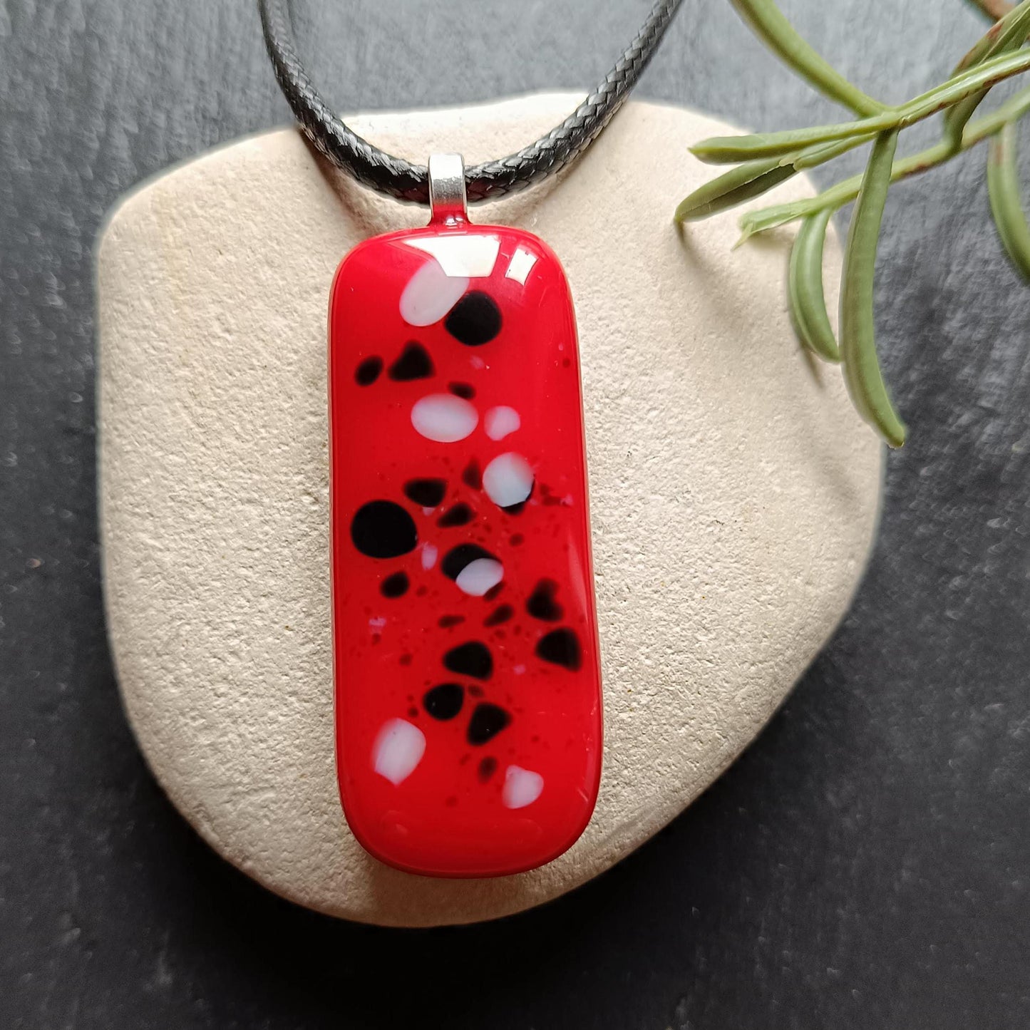 Handmade Red Glass Long Pendant Necklace - Unique Statement Jewellery - Letterbox Gift - One off Funky Gift for Her