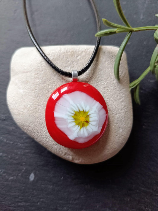 Handmade red fused glass pendant with necklace, gift for her, letterbox gift, handcrafted jewelry