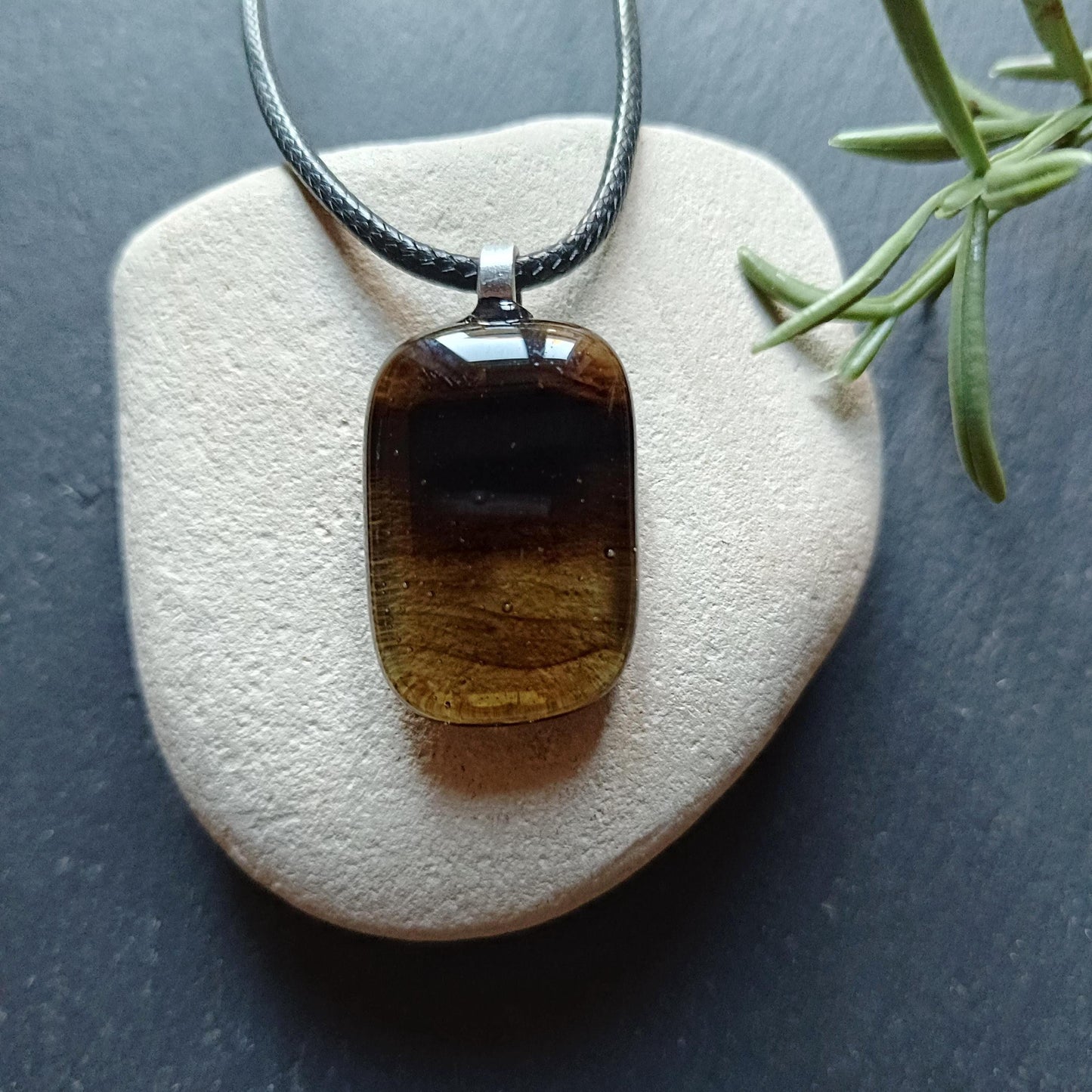 Handmade fused transparent brown glass pendant necklace, minimal jewellery, gift for him or her, letterbox gift
