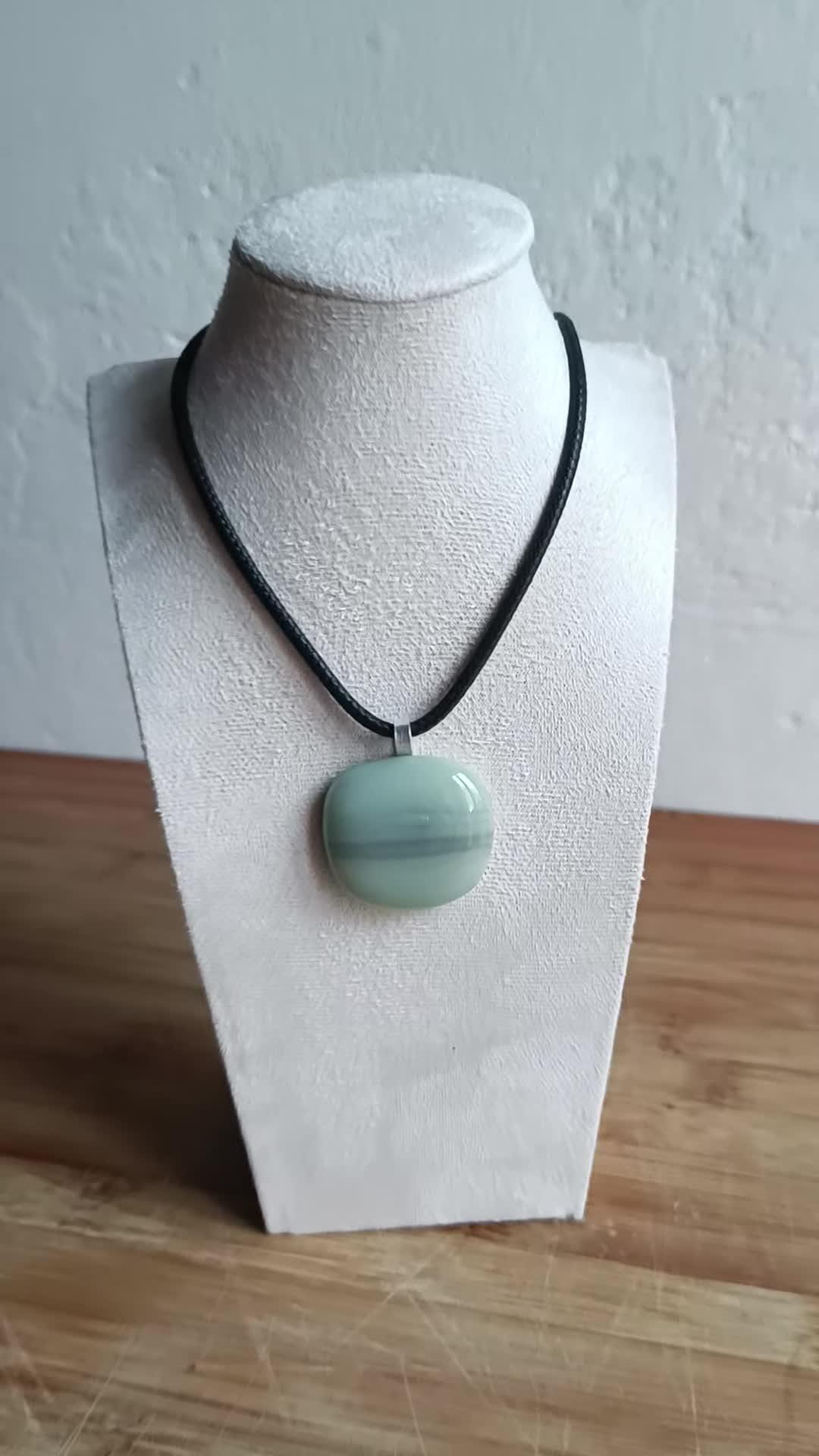 Handmade Fused Glass Pendant in Natural Grey Tones with Necklace - Funky Gift for Him or Her, Unique Letterbox Gift,