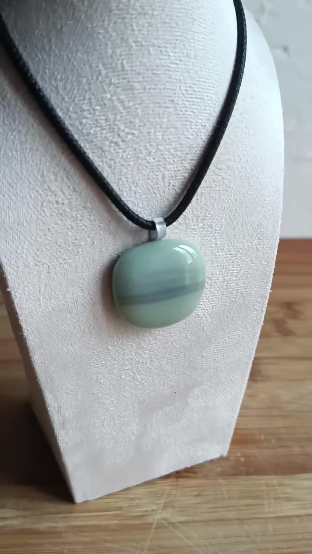 Handmade Fused Glass Pendant in Natural Grey Tones with Necklace - Funky Gift for Him or Her, Unique Letterbox Gift,