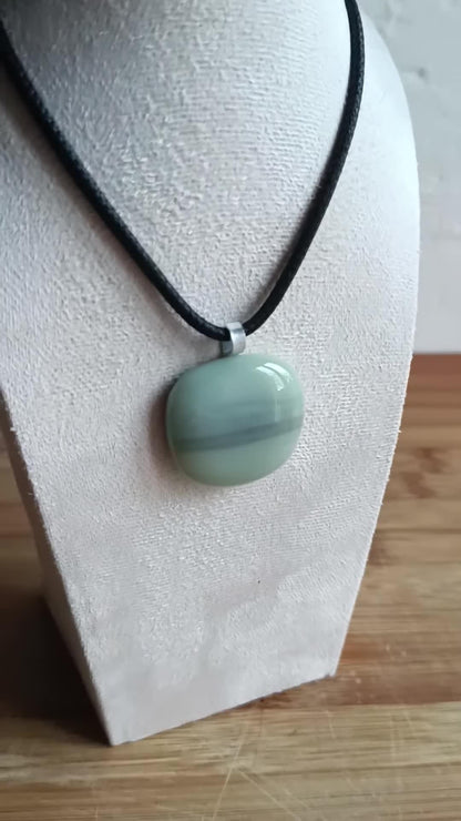 Handmade Fused Glass Pendant in Natural Grey Tones with Necklace - Funky Gift for Him or Her, Unique Letterbox Gift,