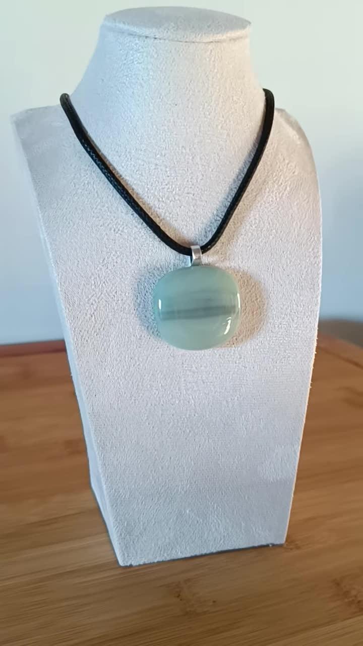 Handmade Fused Glass Pendant in Natural Grey Tones with Necklace - Funky Gift for Him or Her, Unique Letterbox Gift,